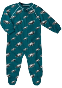 Philadelphia Eagles Baby Midnight Green All Over Raglan Loungewear One Piece Pajamas