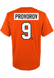 Ivan Provorov Philadelphia Flyers Youth Orange Flat Name and Number Player Tee