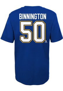 Jordan Binnington  St Louis Blues Boys Blue Flat Name and Number Short Sleeve T-Shirt