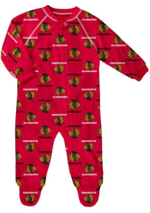 Chicago Blackhawks Baby Red Raglan Zip Up Coverall Loungewear One Piece Pajamas