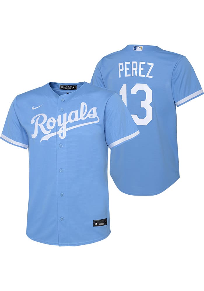 Salvador Perez Kansas City Royals Boys Light Blue Alternate 1 Baseball Jersey, Light Blue, 100% POLYESTER, Size 4, Rally House