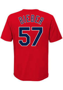 Shane Bieber Cleveland Indians Youth Red Name and Number Player Tee