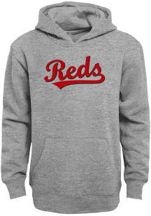 Cincinnati Reds Boys Grey Wordmark Long Sleeve Hooded Sweatshirt