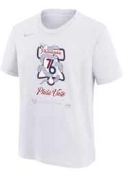 Nike Philadelphia 76ers Youth White 2022 Playoff Participant Mantra Short Sleeve T-Shirt