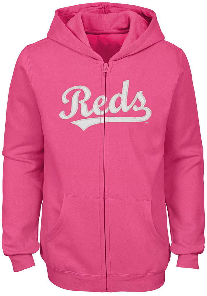 Cincinnati Reds Girls Pink Wordmark Long Sleeve Full Zip Jacket