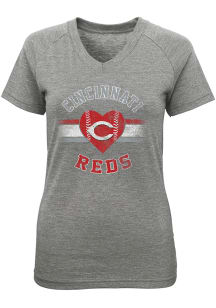 Cincinnati Reds Girls Grey City Team Love Short Sleeve Fashion T-Shirt
