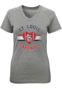 St Louis Cardinals Girls Grey City Team Love Short Sleeve Fashion T-Shirt