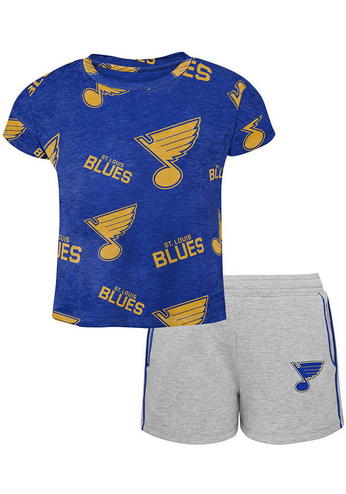 St Louis Blues Infant Blue Chase Your Goals SS and Short Set Top and Bottom