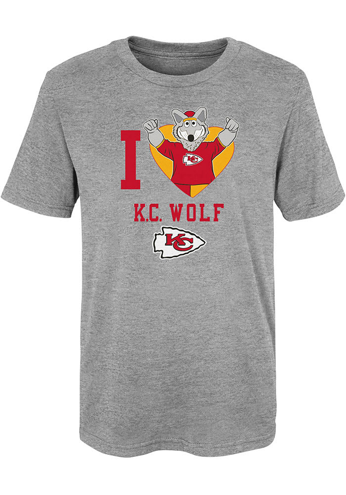 KC Wolf Outer Stuff Kansas City Chiefs Girls Grey KC Wolf Love Mascot Short Sleeve T-Shirt