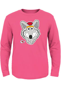 KC Wolf  Kansas City Chiefs Toddler Girls Pink KC Wolf Headshot Long Sleeve T Shirt