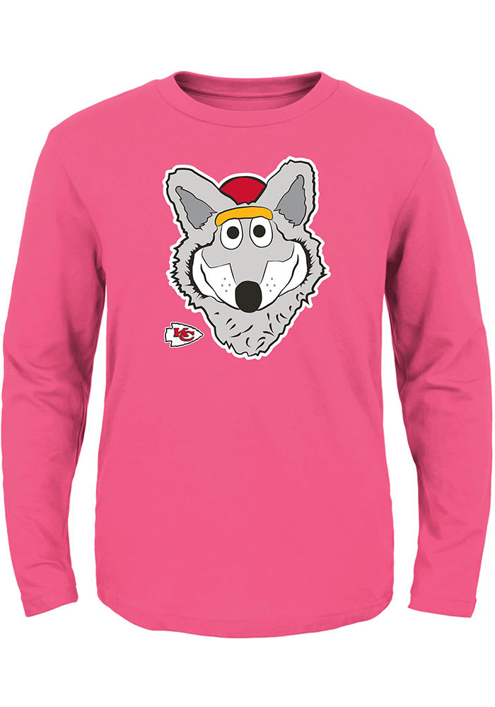 KC Wolf Kansas City Chiefs Toddler Girls Pink KC Wolf Headshot Long Sleeve T Shirt