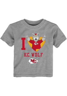 KC Wolf  Outer Stuff Kansas City Chiefs Toddler Girls Grey KC Wolf Love Mascot Short Sleeve T-Sh..