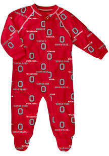 Ohio State Buckeyes Baby Red All Over Raglan Loungewear One Piece Pajamas