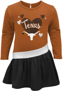 Texas Longhorns Baby Girls Burnt Orange All Hearts Short Sleeve Dress