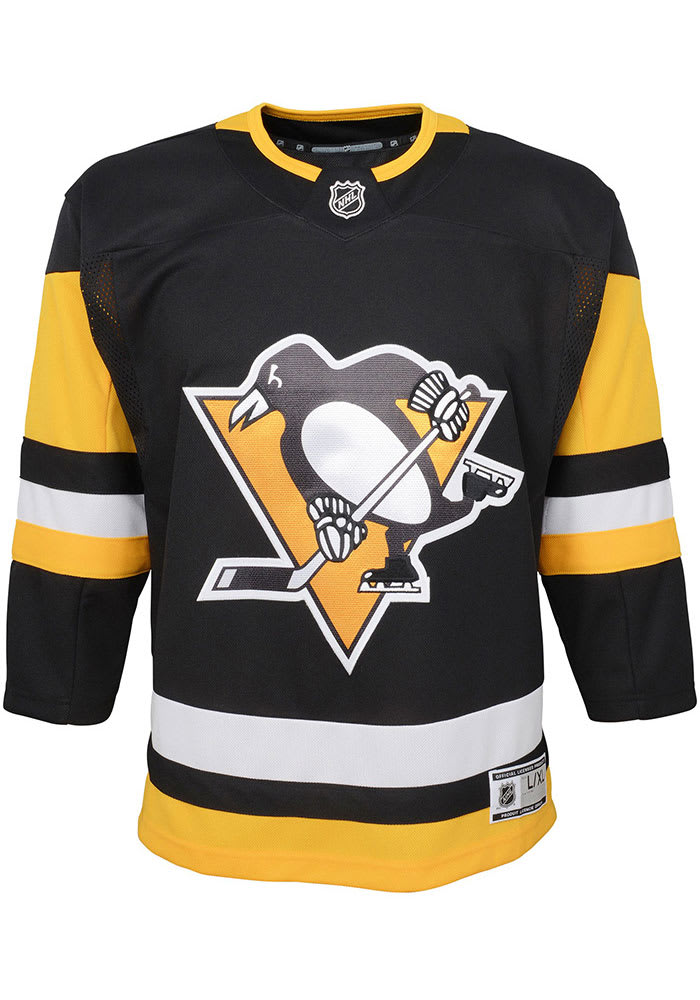 NHL Hockey Pittsburgh Penguins Logos Names Gold Black Cotton Fabric