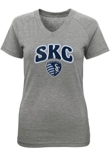 Sporting Kansas City Girls Grey Retro Slogan Short Sleeve Fashion T-Shirt