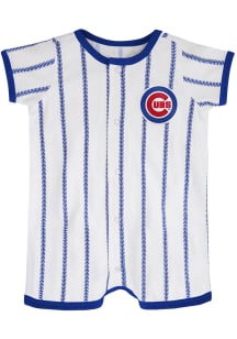 Chicago Cubs Baby White Power Hitter Pinstripe Short Sleeve One Piece