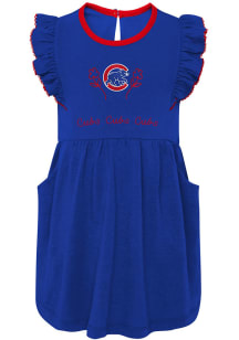 Chicago Cubs Baby Girls Blue Infielder Ruffle Short Sleeve Dress