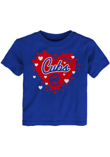 Chicago Cubs Toddler Girls Blue Bubble Hearts Short Sleeve T-Shirt