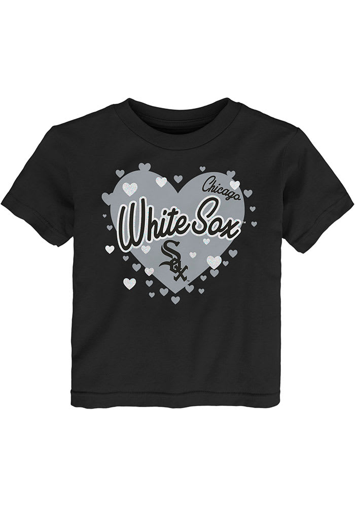 Chicago White Sox Toddler Girls Black Bubble Hearts Short Sleeve T-Shirt