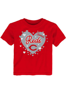 Cincinnati Reds Toddler Girls Red Bubble Hearts Short Sleeve T-Shirt