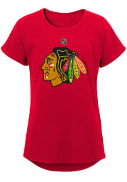 Chicago Blackhawks Girls Red Primary Logo Short Sleeve Fashion T-Shirt