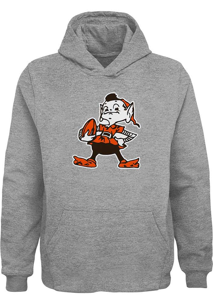 Brownie Outer Stuff Cleveland Browns Youth Grey Brownie Long Sleeve Hoodie