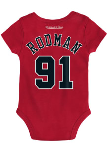 Mitchell and Ness Dennis Rodman Chicago Bulls Baby Red Name and Number Short Sleeve One Piece