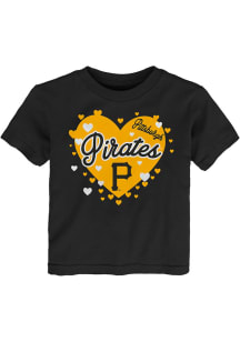 Pittsburgh Pirates Toddler Girls Black Bubble Hearts Short Sleeve T-Shirt