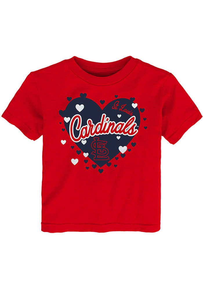 St Louis Cardinals Toddler Girls Bubble Hearts Short Sleeve T-Shirt - Red