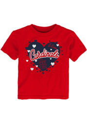 St Louis Cardinals Girls Red Bubble Hearts Short Sleeve T-Shirt
