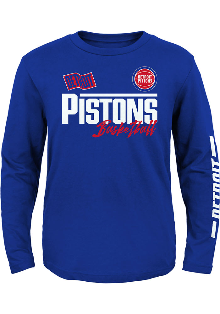 Detroit Pistons Youth BLUE Race Time Long Sleeve Tee