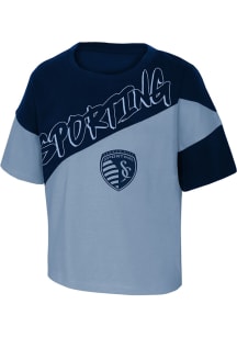 Sporting Kansas City Girls Navy Blue Power Up Short Sleeve Fashion T-Shirt