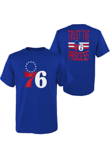 Philadelphia 76ers Youth Blue Slogan Back Short Sleeve T-Shirt
