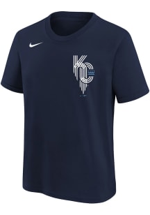 Nike Kansas City Royals Boys Navy Blue City Connect Wordmark Short Sleeve T-Shirt