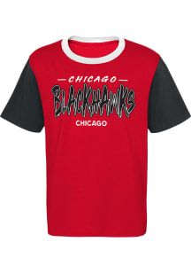 Chicago Blackhawks Youth Red Reverse Retro Sueded Short Sleeve Fashion T-Shirt