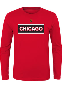 Chicago Blackhawks Boys Red Reverse Retro Primary Logo Long Sleeve T-Shirt