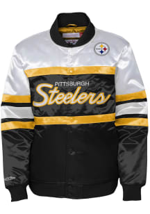 Mitchell and Ness Pittsburgh Steelers Youth Black Satin Heavy Weight Jacket