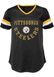 Pittsburgh Steelers Girls Black Game Plan Short Sleeve Fashion T-Shirt