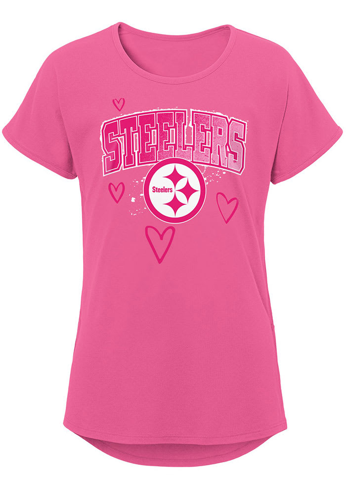 Pittsburgh Steelers Girls New Era Raglan Pink T-Shirt