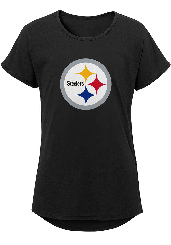 Pittsburgh Steelers T Shirt NFL Womens Medium Black Short Sleeve Spell Out  Logo