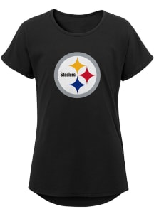 Pittsburgh Steelers Girls Black Primary Logo Short Sleeve Tee