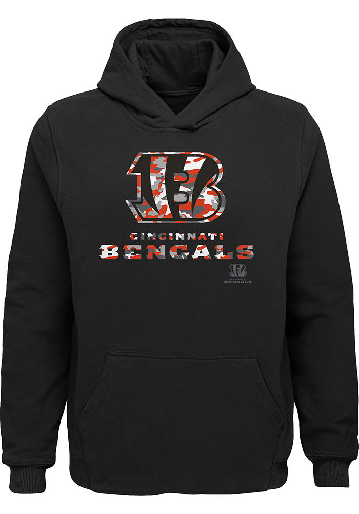 Cincinnati Bengals Youth Black Camo Primary B Logo Long Sleeve Hoodie