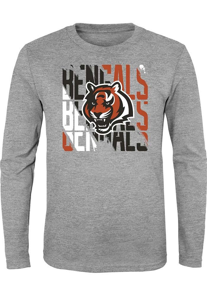 Cincinnati Bengals Youth HEATHERGREY Savage Stripes Long Sleeve Tee