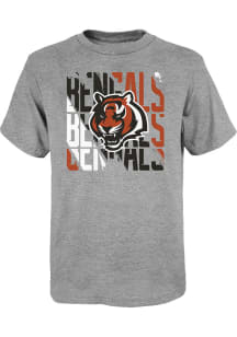 Cincinnati Bengals Youth Grey Savage Stripes Short Sleeve T-Shirt