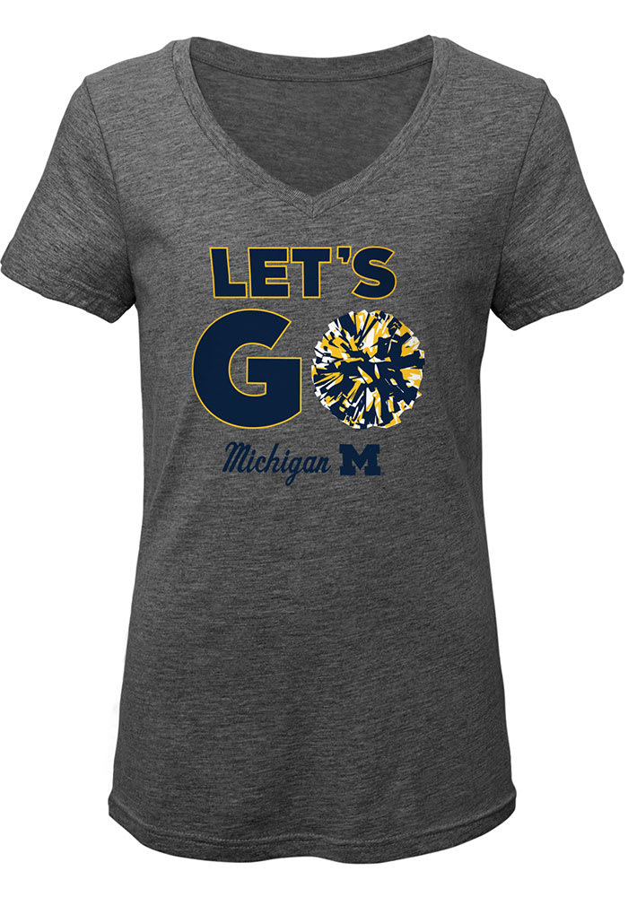 Michigan Wolverines Girls Grey Lets Go Short Sleeve Fashion T-Shirt