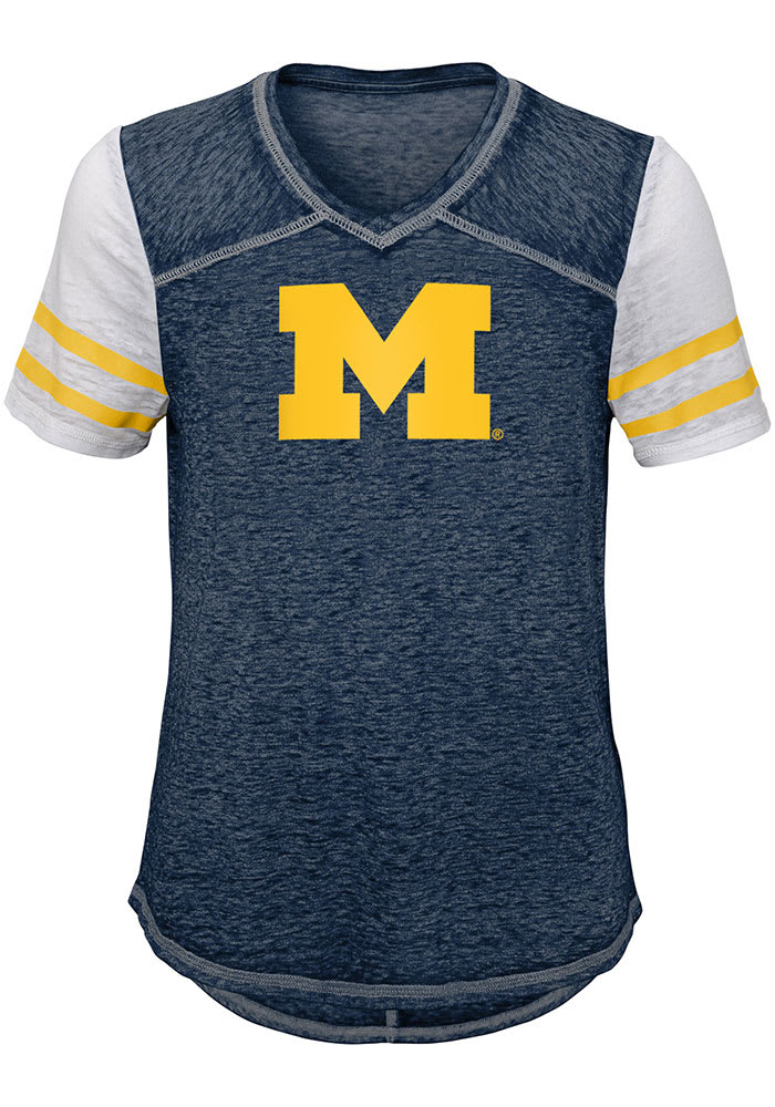 Michigan Wolverines Girls Navy Blue School Spirit Short Sleeve Fashion T-Shirt