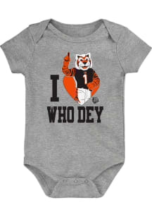 Cincinnati Bengals Baby Grey Love Mascots Short Sleeve One Piece