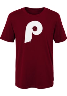 Philadelphia Phillies Boys Maroon Cooperstown Logo Short Sleeve T-Shirt