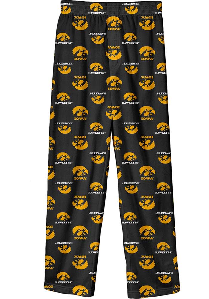 Youth BLACK Iowa Hawkeyes All Over Logo Loungewear Sleep Pants